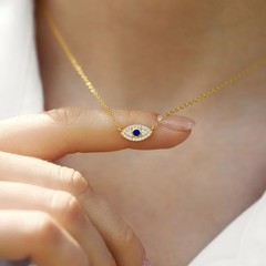 跨境热销精致满钻恶魔之眼项链女轻奢高级感吊坠锁骨链女蓝色眼睛