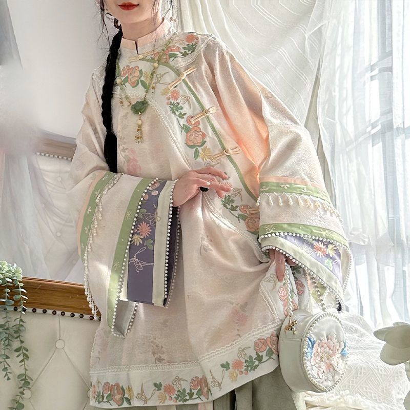 汉服春秋复原感全开襟重工刺绣倒大袖马面裙清汉女服装清汉服|undefined