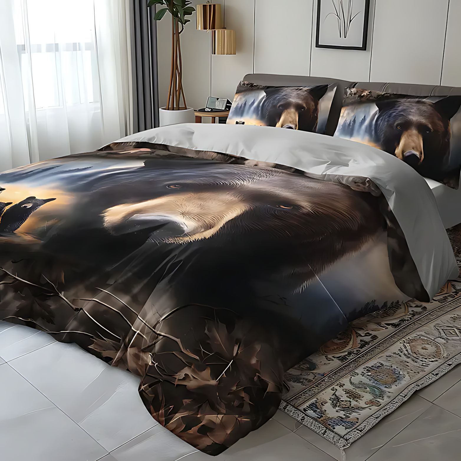 TEMU / JIT transfronterizo lindo oso impresión digital 3D molido colcha colcha con funda de almohada set para diseñar