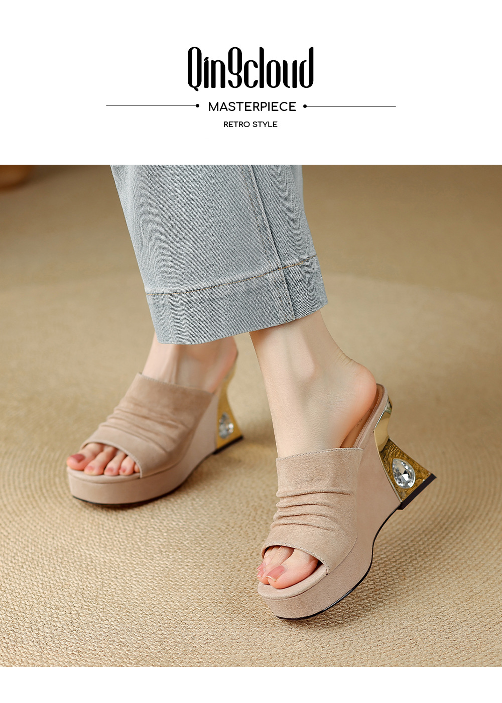 Sandal peep toe nữ gót vuông da lộn mũi vuông đế xuồng cao 5 cm — màu đen, màu mơ chi tiết 1
