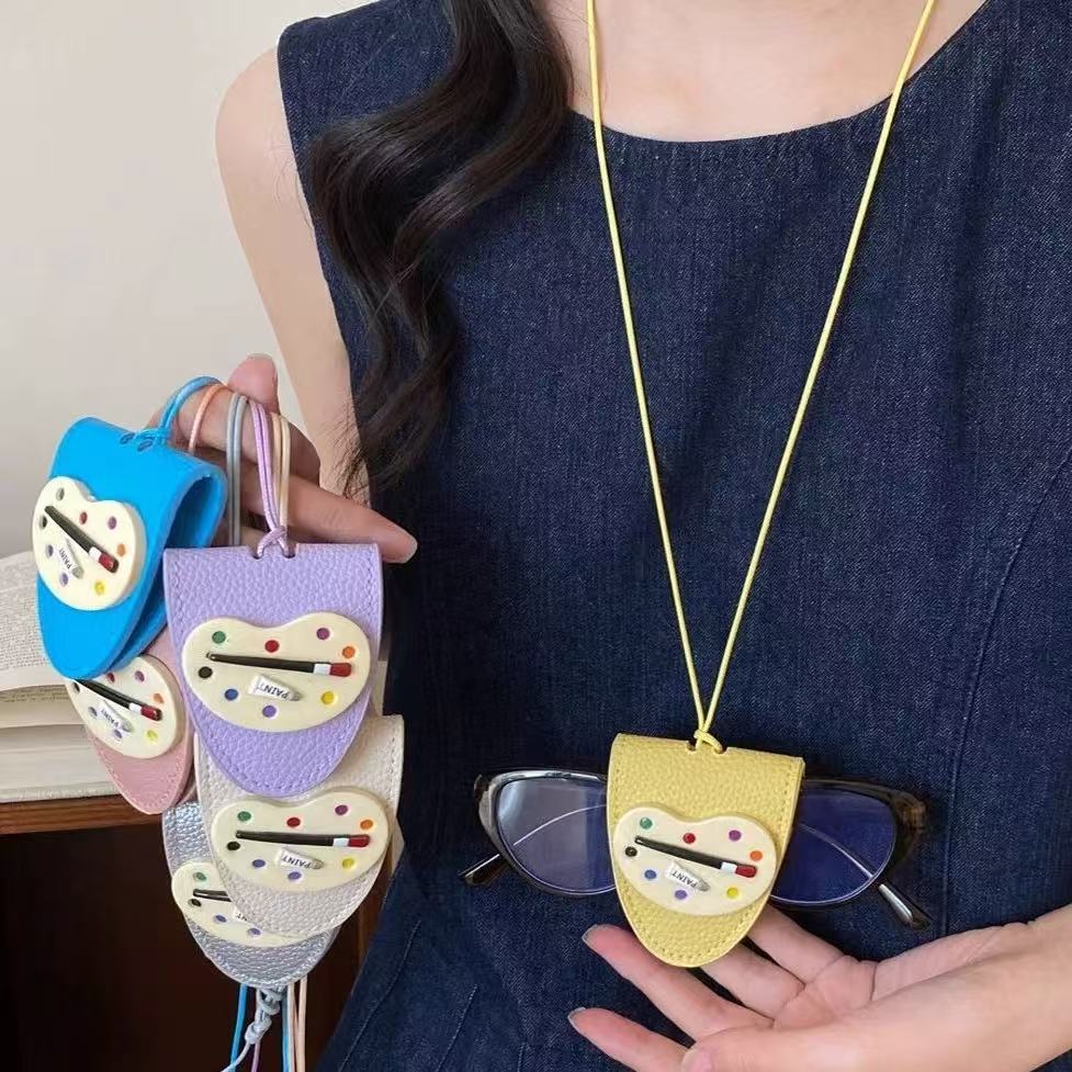 Summer Dopamine Palette Sunglasses Clip Neck Magnetic Suction Leather Glasses Storage Bag Lanyard Accessories Anti-loss Long