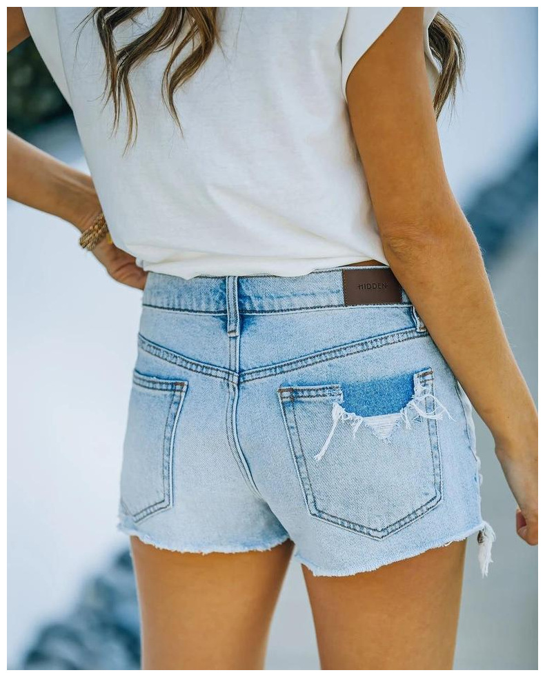 raw edge straight-leg mid-waist washed denim shorts NSJRM125242