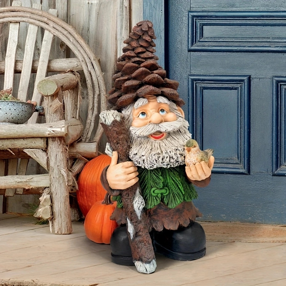 Fun Garden Courtyard Outdoor Pinecone Persimlin Woodland Gnome Statue Dwarf Fairy Resin Sculpture Ornament Decoration