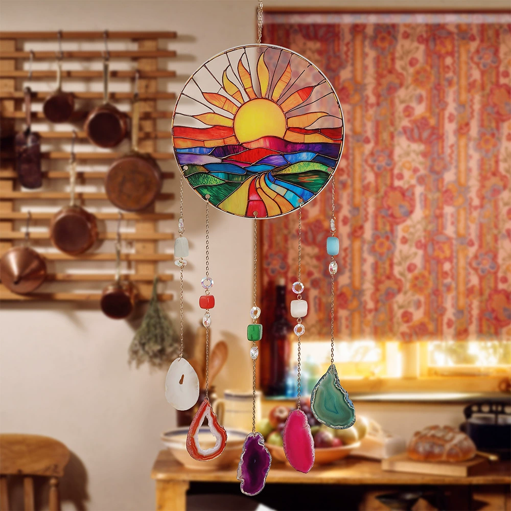 Новый трансграничный солнечный ловец, акриловый подвесной ловец снов, натуральный квадратный агат, украшение в виде дерева жизни