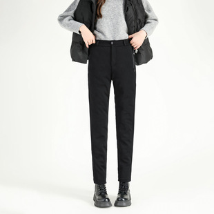 Winter down Pants for Women, Slim-Fit Black Pants for Outdoor Wear, Fashionable, Warm, Slimming, High-Waisted Duck down Pants