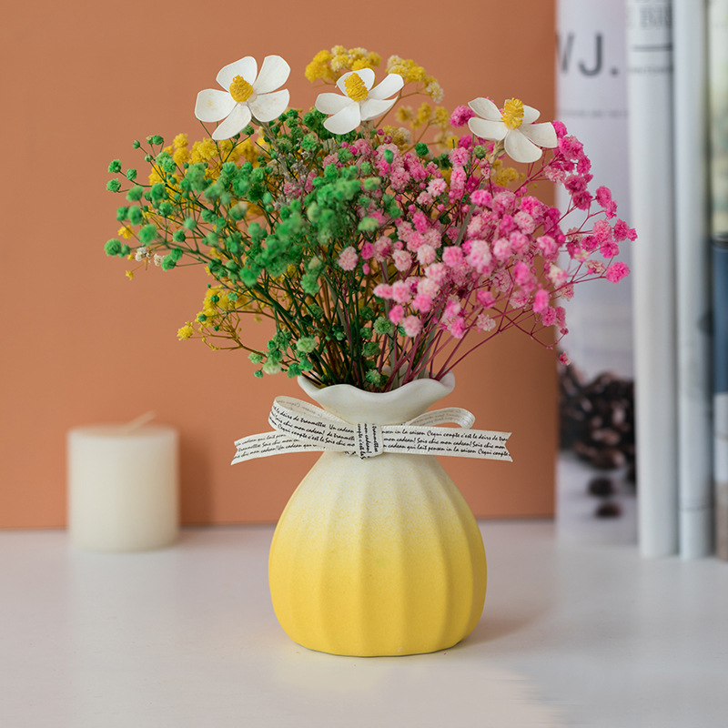 创意花口小花瓶桌面客厅干花插花装饰品家居ins北欧渐变花器摆件|ms