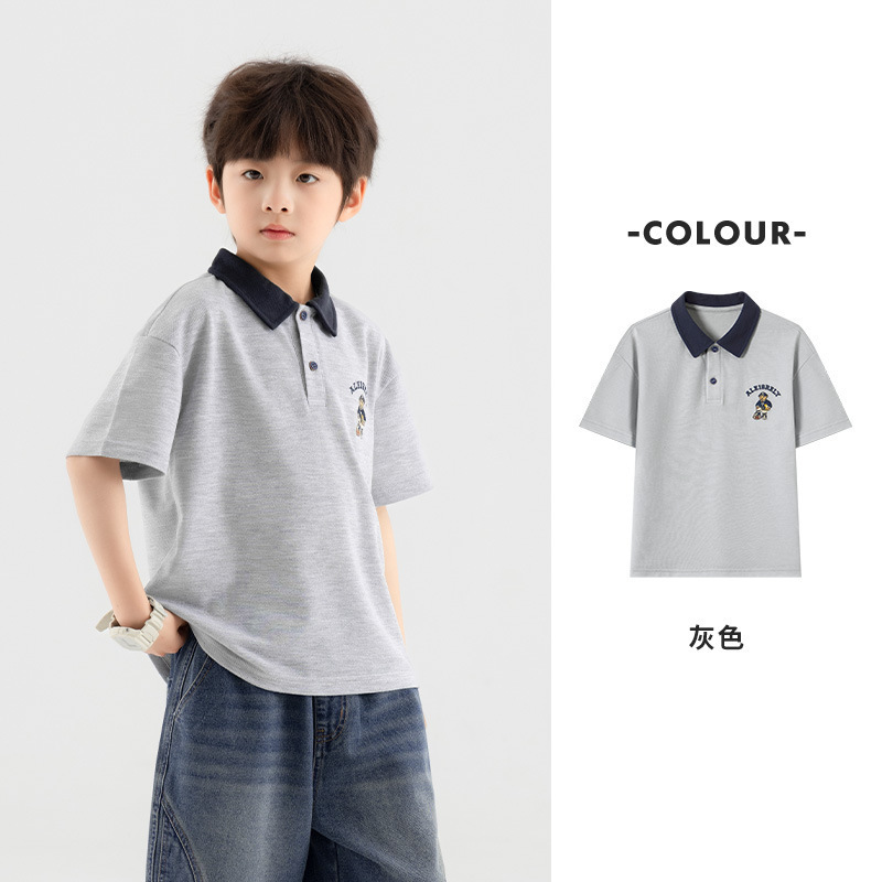 Duojia 男の子夏クマ刺繍カジュアルポロシャツ男の子半袖 Tシャツ中大子供用カレッジトップ|undefined