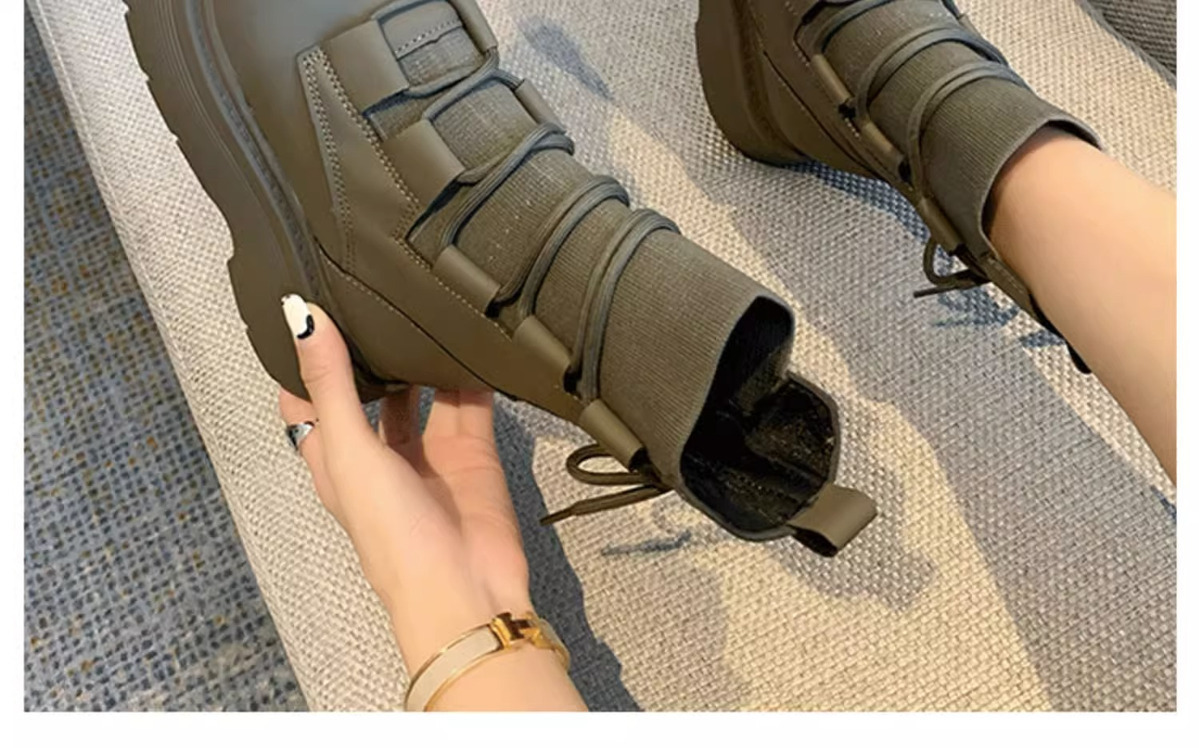 British Style Martin Boots Women’s Thick-soled Knitted Casual Shoes_voghion.com