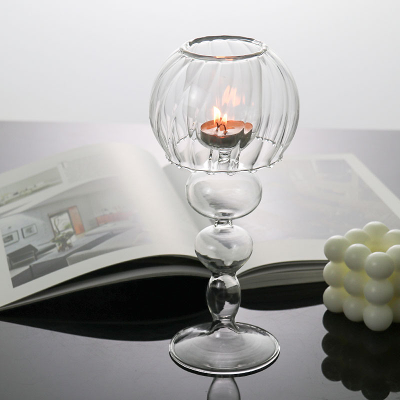 Candelabro de cristal retro de estilo europeo transparente en forma de paraguas trenzado titular de la vela romántica creativa muebles personalizados sala de estar