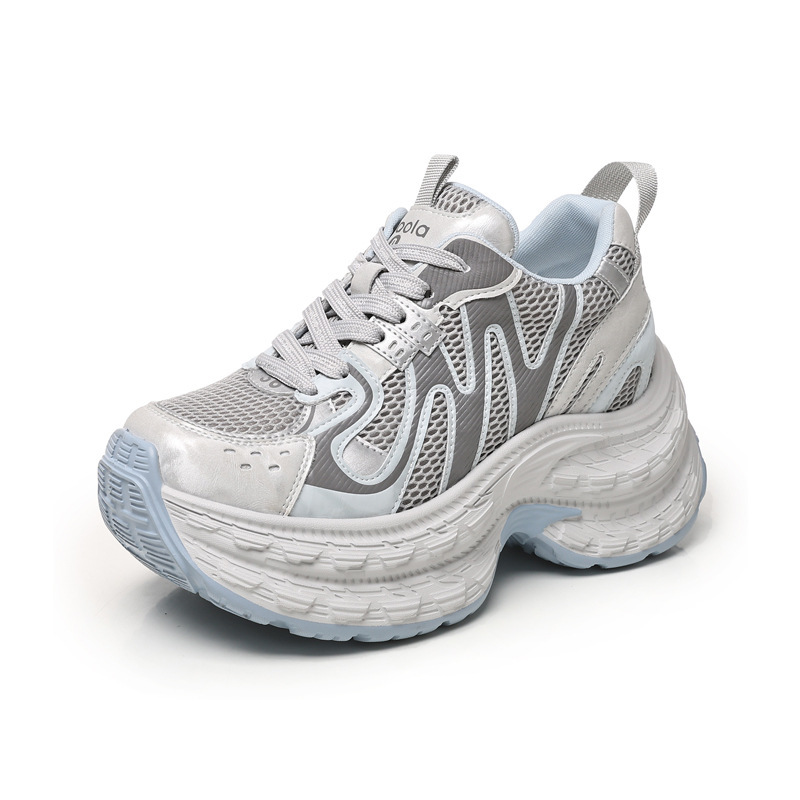 Giày sneaker nữ đế dày tăng chiều cao lưới thoáng khí phong cách thể thao — xanh lam