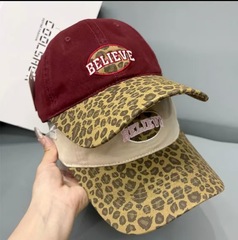 春秋新款美式复古豹纹拼接棒球帽女软顶宽帽檐显脸小百搭鸭舌帽男