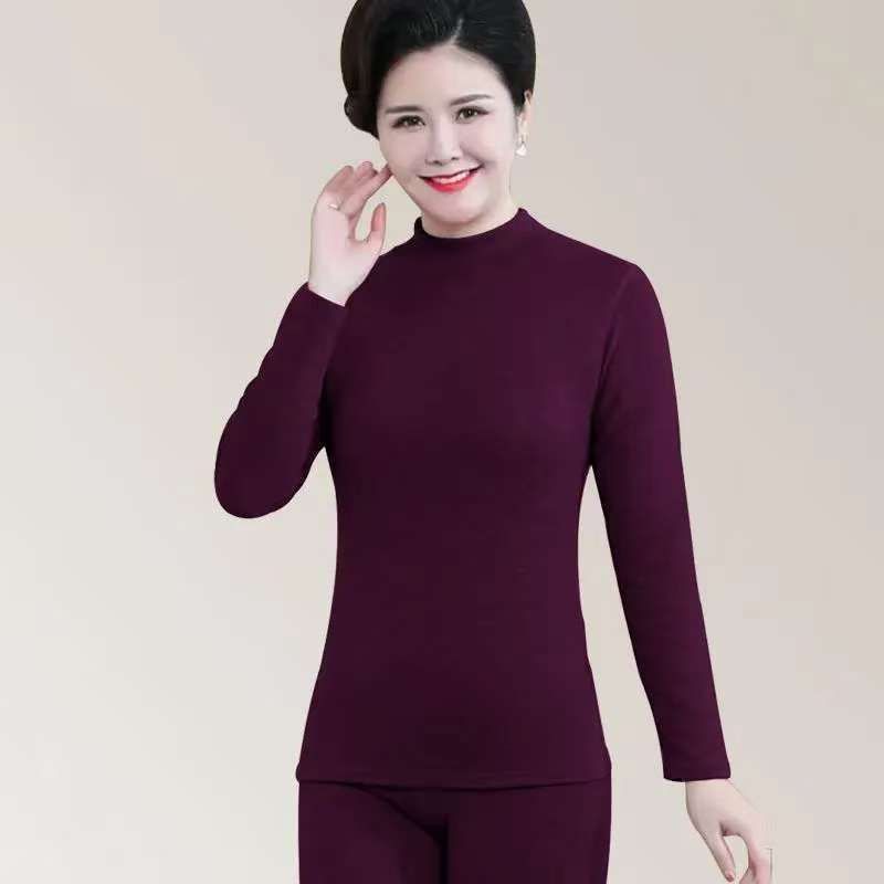 Middle-Aged and Elderly Women's Autumn and Winter German Velvet Long-Sleeved Bottoming Suit Half Turtleneck Windproof Thermal Intimates Home Clothes