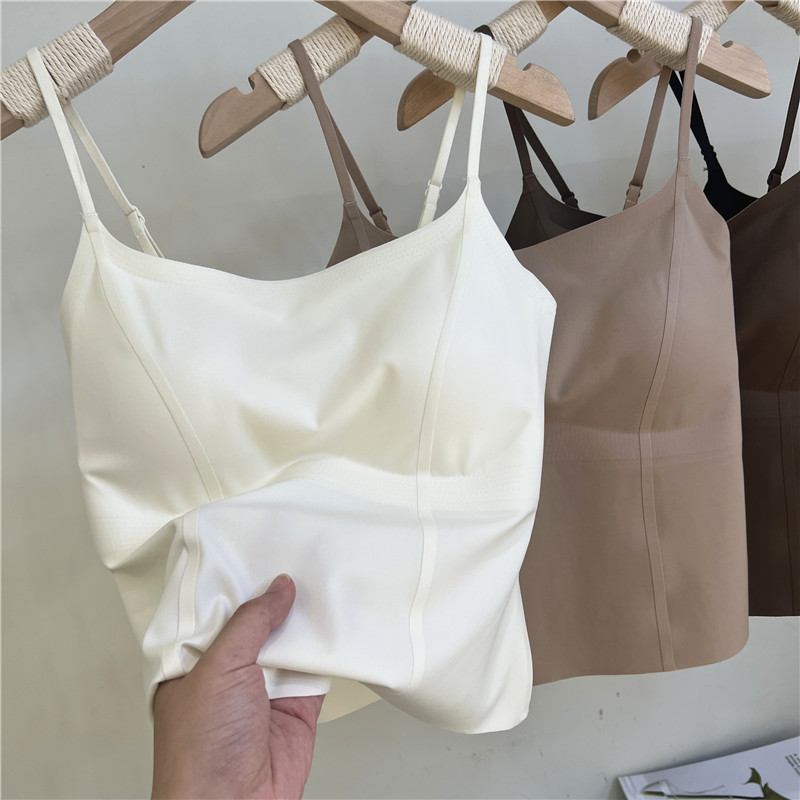 Ice Silk Seamless Camisole Bra with Built-In Bra Pads, Anti-Exposure Bandeau, Slimming Women's Tank Top Ice Silk Seamless Camisole Bra with Built-In Bra Pads, Anti-Exposure Bandeau, Slimming Women's Tank Top