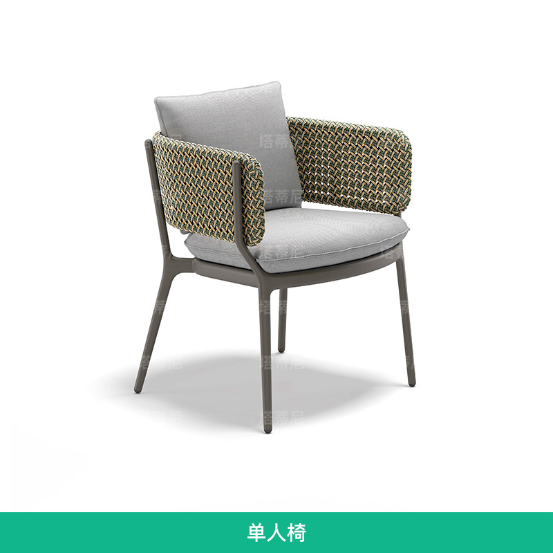 Mesa y silla de ocio al aire libre a prueba de agua y protección solar sala de sol muebles de aleación de aluminio patio jardín combinación de silla de comedor de caña image 7