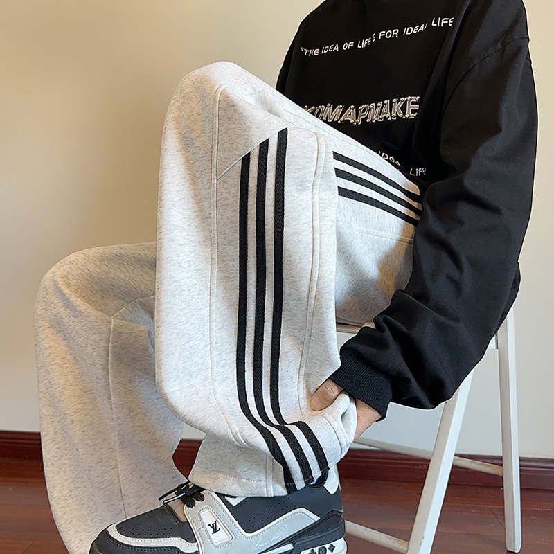 Spring American Retro Design Sports Striped Loose Sweatpants Men's Casual Pants Trendy Brand Large Size Long Pants for Men