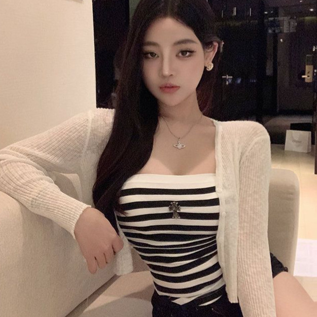 2025 Spring, Summer and Autumn New Niche Inner Wear Sexy Slim Hot Girl Short Top Stripesd Tube Top Camisole for Women