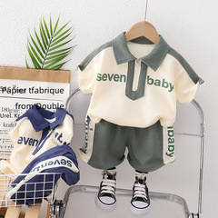2023新款兒童帥氣翻領polo衫女童夏裝男童短褲女男寶衣服韓版童裝