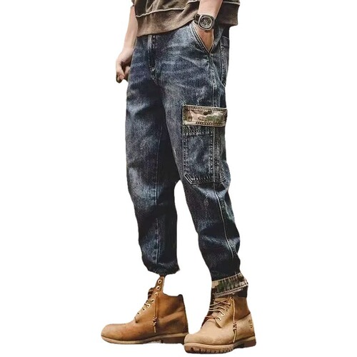 Hong Kong Style American Heavyweight Retro Jeans Men's Loose Straight Leg Trendy Brand Work Pants Men's Stone Washed Wide Leg Casual Trousers
