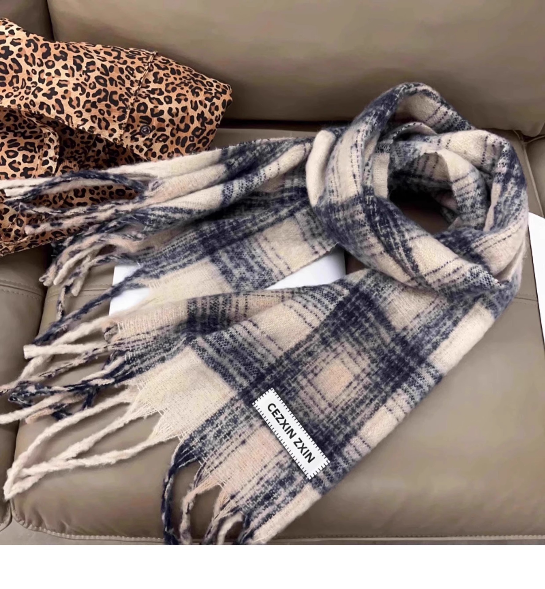 Bufanda a cuadros gris rosa para mujer chal suave y cálido_voghion.com