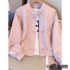 新中国風野球服盤ボタンコート女性2025早春新作ファッションジャカードショートタイプ首掛けジャケット