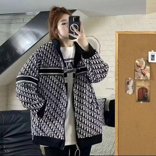 American Retro Full-Print Letter Reversible Hooded Jacket for Women Autum New Contrast Color Loose Cardigan Jacket Top