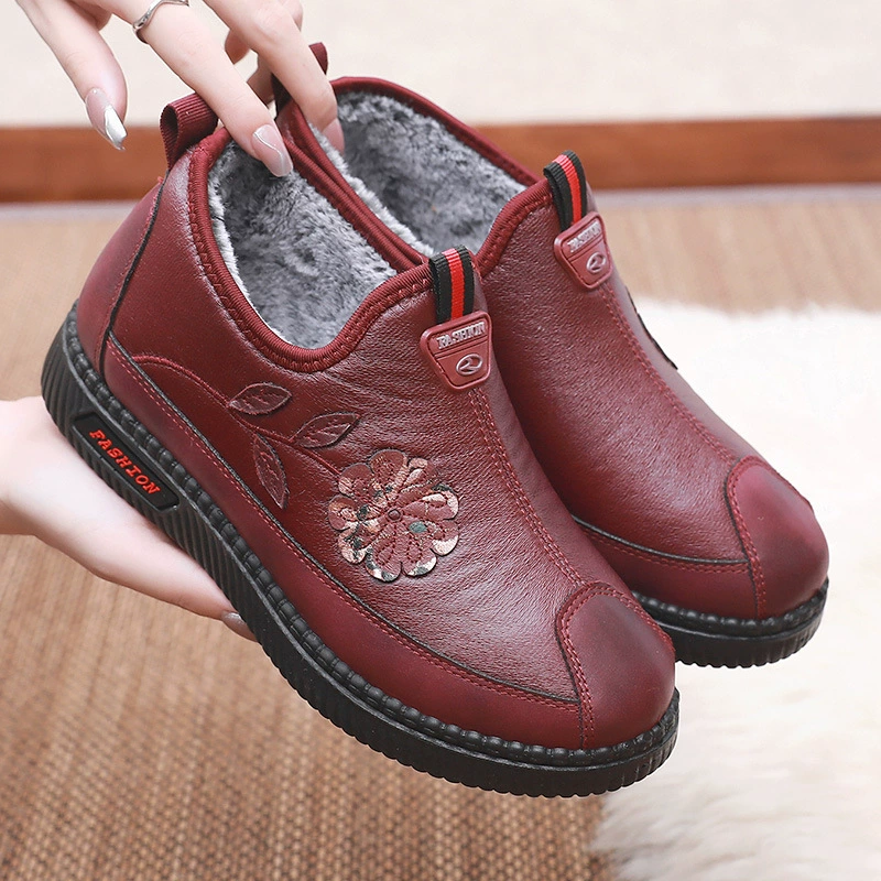 Зимние женские хлопчатобумажные сапоги для мам среднего и пожилого возраста, Нескользящие зимние сапоги без шнуровки с круглым носком, теплые тканевые сапоги на флисовой подкладке