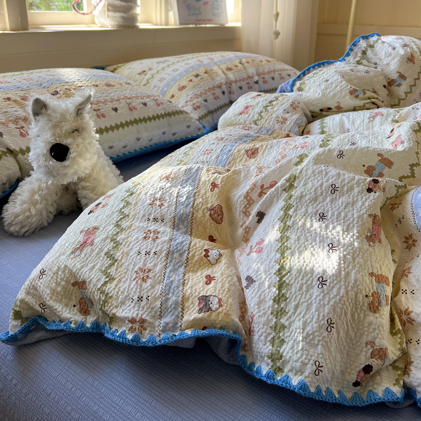 Ins Fair Isle Four-Piece Set of Pure Cotton Bedding, All-Cotton Quilt Cover, Bed Sheet, Quilt Cover, Fitted Sheet, Student Dormitory Three-Piece Set 4