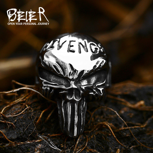  new cross-border stainless steel skull letter ring film and television peripheral punisher titanium steel ring
