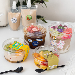 Ice powder packing box special bowl with lid disposable transparent fruit fishing baked fairy grass packaging box take-out commercial wholesale