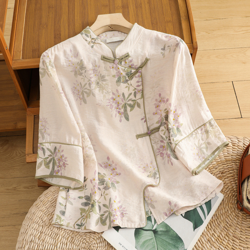 High-Quality Age-Reducing Middle-Aged Women's Summer New Chinese Style Large Size Cotton and Linen Loose Shirts Tops Women's Shirts