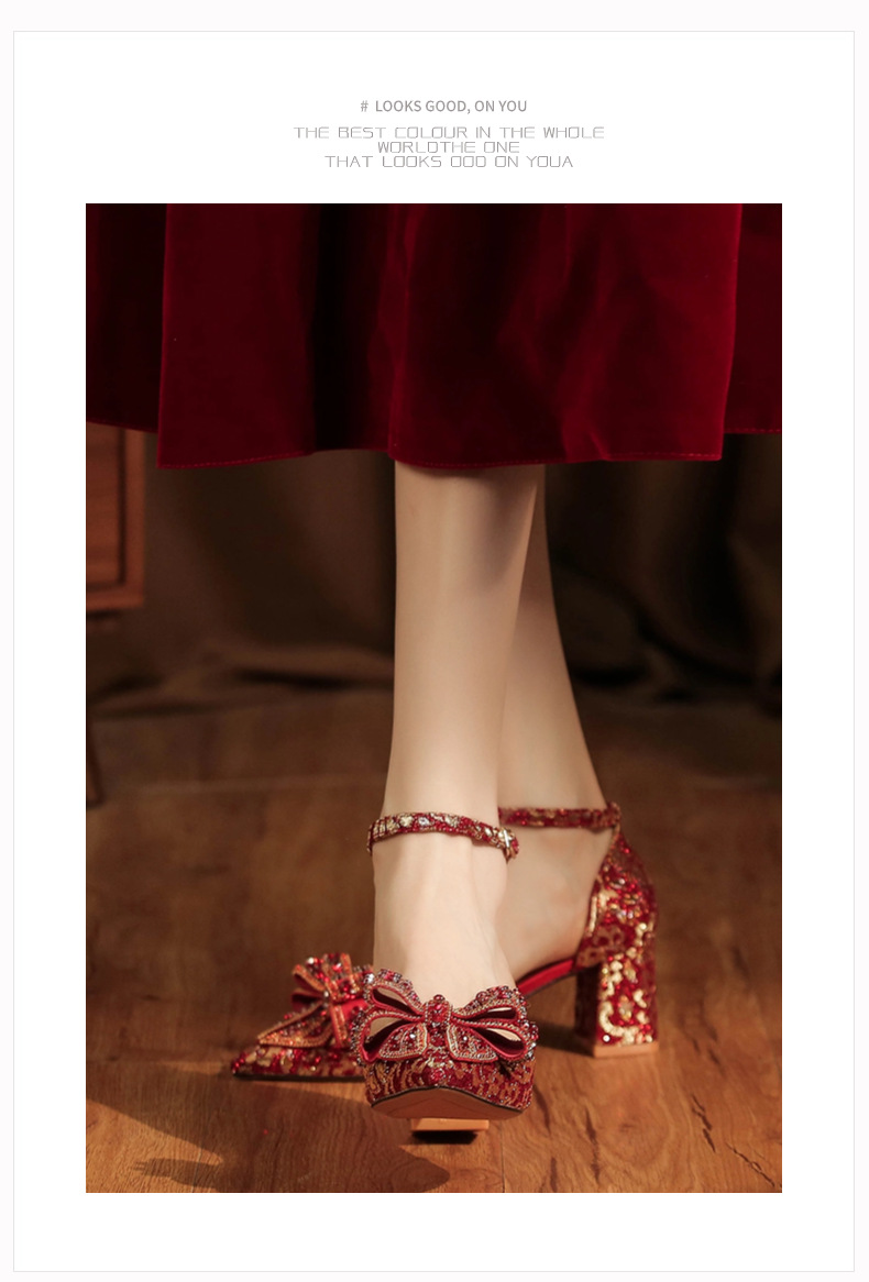 6666F-016 Scarpe eleganti con tacco alto e cinturino cavo con fiocco per abito da banchetto nuziale_voghion.com