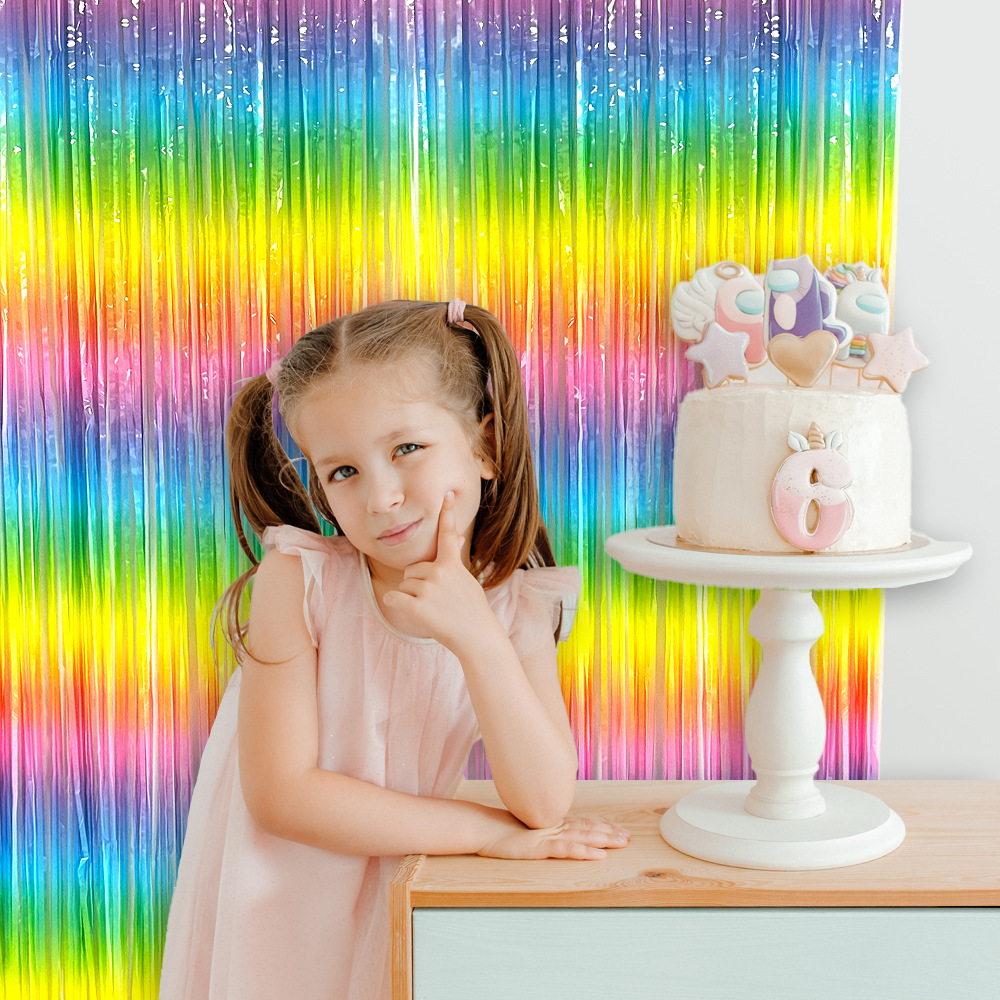 Gradiente serie cortina de seda de lluvia de cumpleaños de los niños escena de diseño de fondo de fiesta de boda decoración de la pared accesorios de decoración del partido