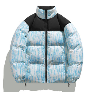 2024 Winter Couple's Cotton-padded Coat Winter Fashionable Loose Stitching Collar Thickened Coat Warm Cotton-padded Coat