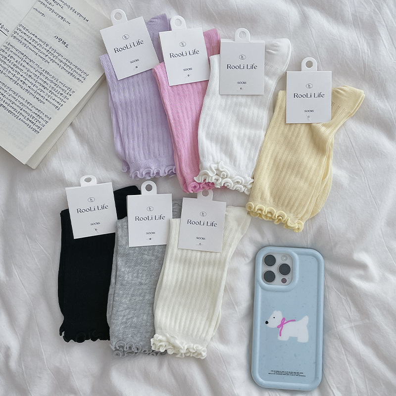 Calcetines de mujer de cordón de horta de verano calcetines de algodón delgados calcetines transpirables Zhuangyan al por mayor