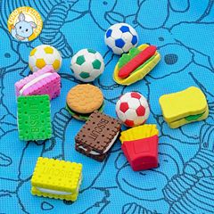 ハンバーグサンドイッチポテトチップスビスケットサッカー消しゴム学生勉強用品文房具pvcケースセット消しゴム