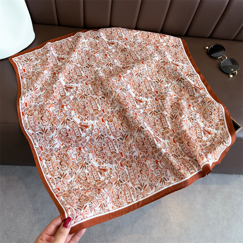 New Luxury Herringbone Pattern Cotton-linen Feel Small Square Scarf, Silk-like Velvet Headscarf, Shawl, Sunscreen Neck_voghion.com