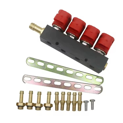 LPG/CNG four-cylinder injection unit with red coil and black rail, unmarked, oil-to-gas four-cylinder gas injection rail (Other starting systems) - valtek-unlabeled-four-cylinder-rail