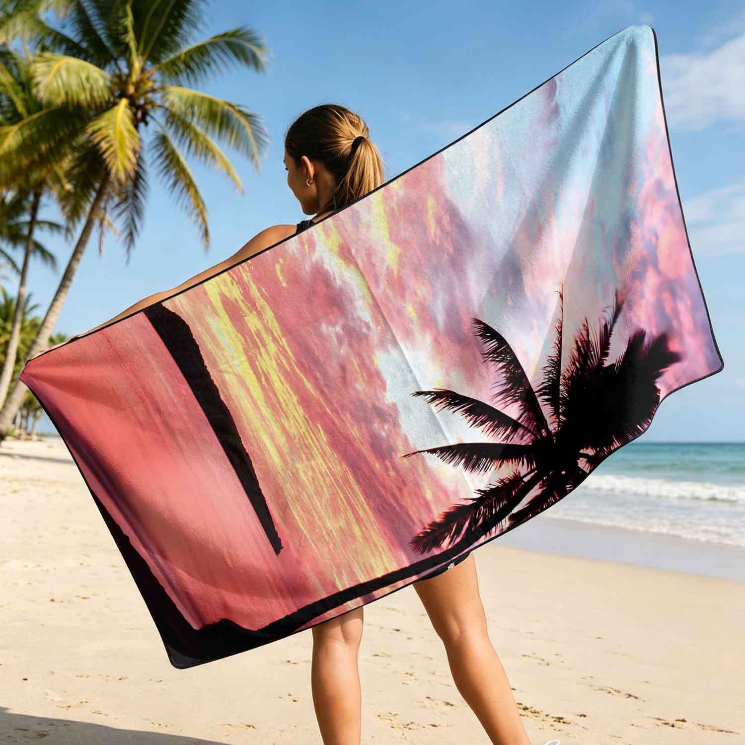 Printed bath towel and car seat cover 2-in-1, ultra-fine fiber outdoor beach and car dual-use universal seat cushion