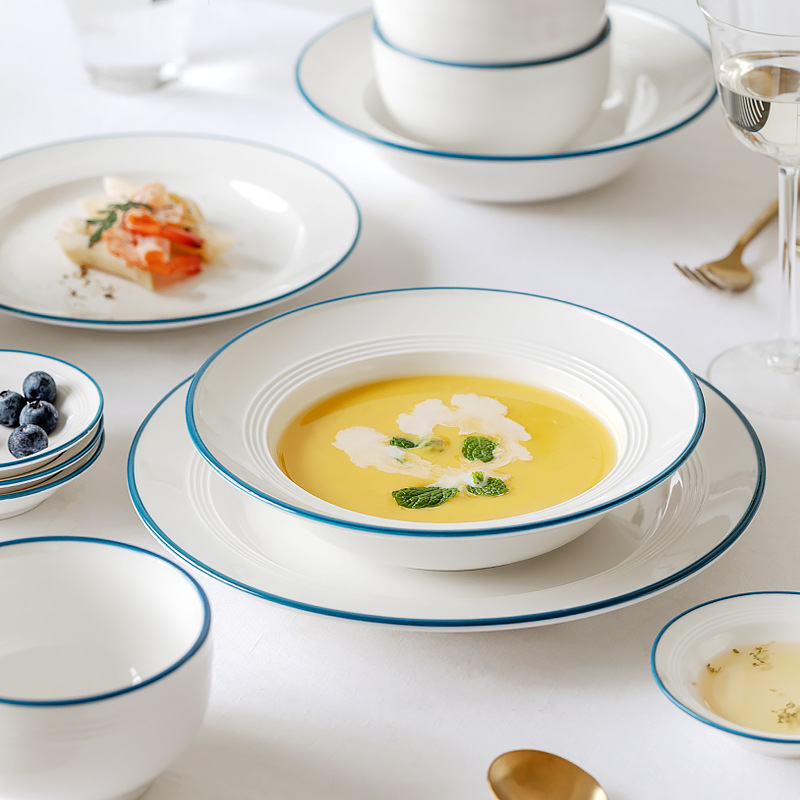 Pastoral simple ins estilo de cerámica de alta apariencia vajilla para el hogar tazón plato combinación plato tazón de arroz Gran Tazón de sopa