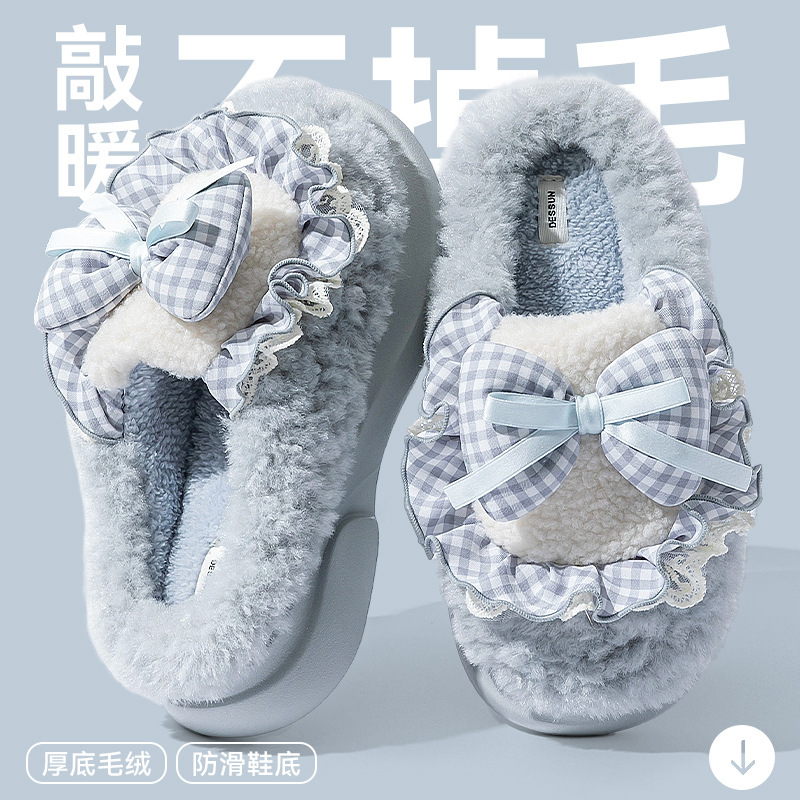 卡通蝴蝶结棉拖鞋女款2025新款秋冬季室内家居毛绒绒保暖棉拖女士|undefined