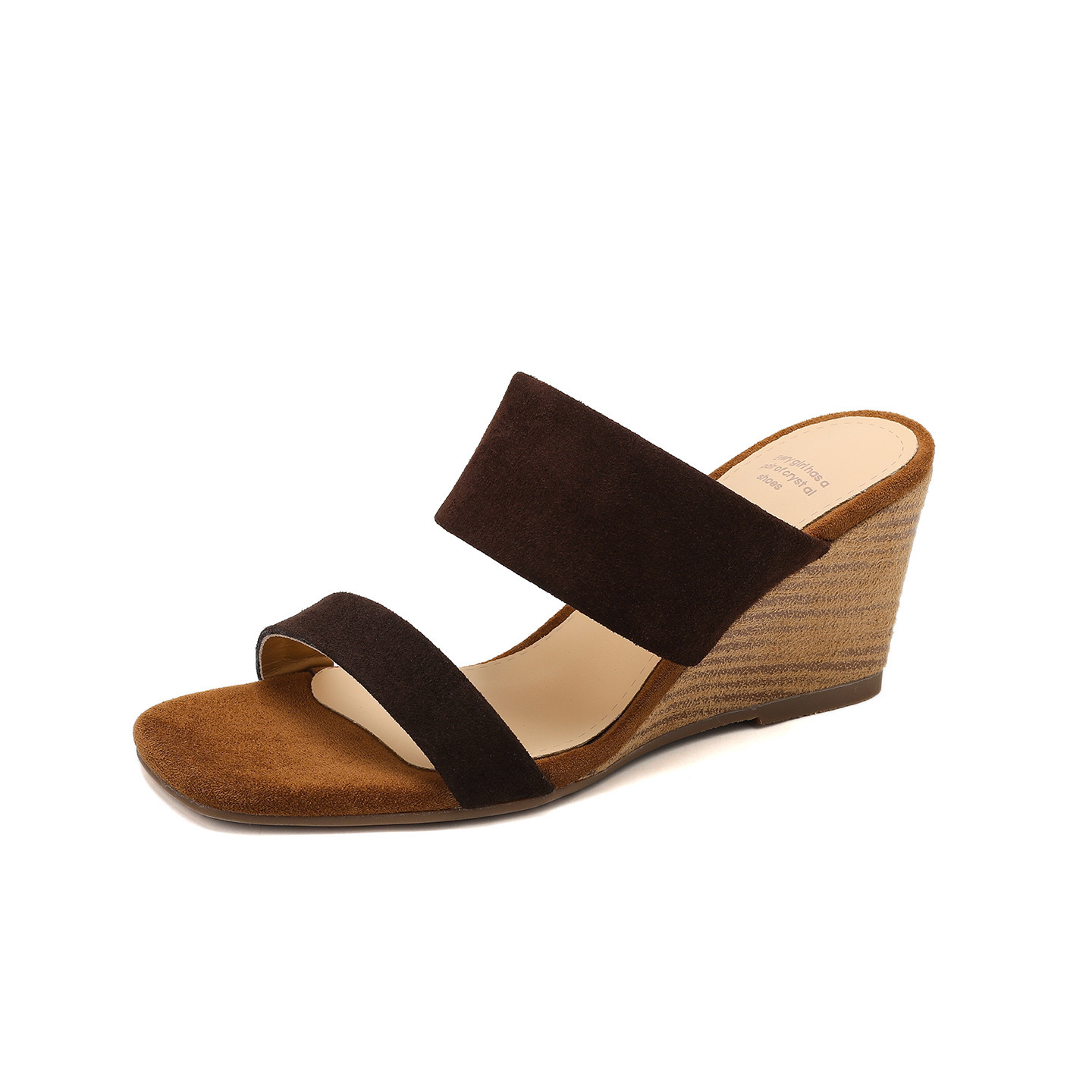 Sandal cao gót nữ quai ngang da bò lật gót 7 cm phong cách nghỉ dưỡng — màu nâu chi tiết 23