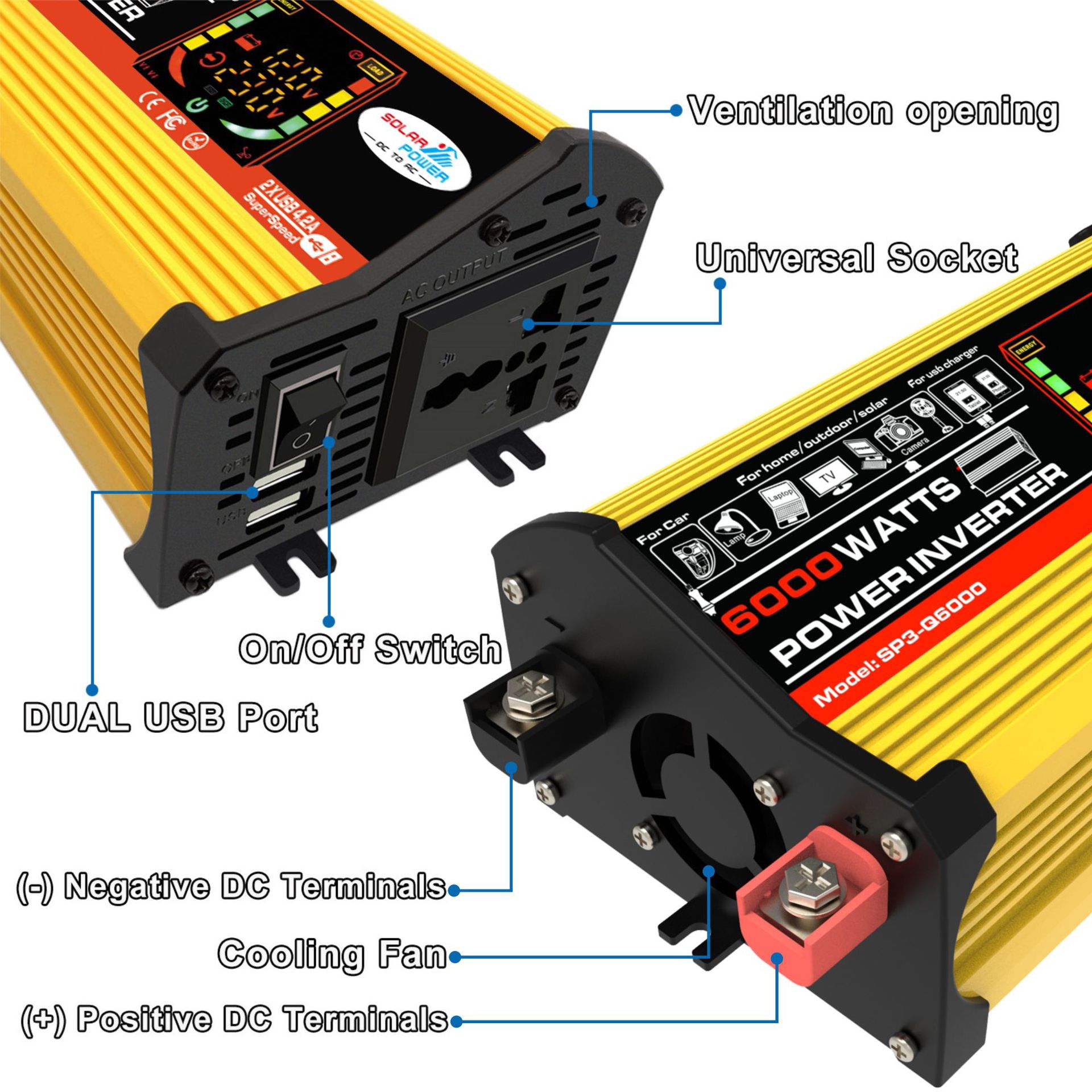 厂家直供智能数显逆变器power inverter 500W6000W12V转220V 110V