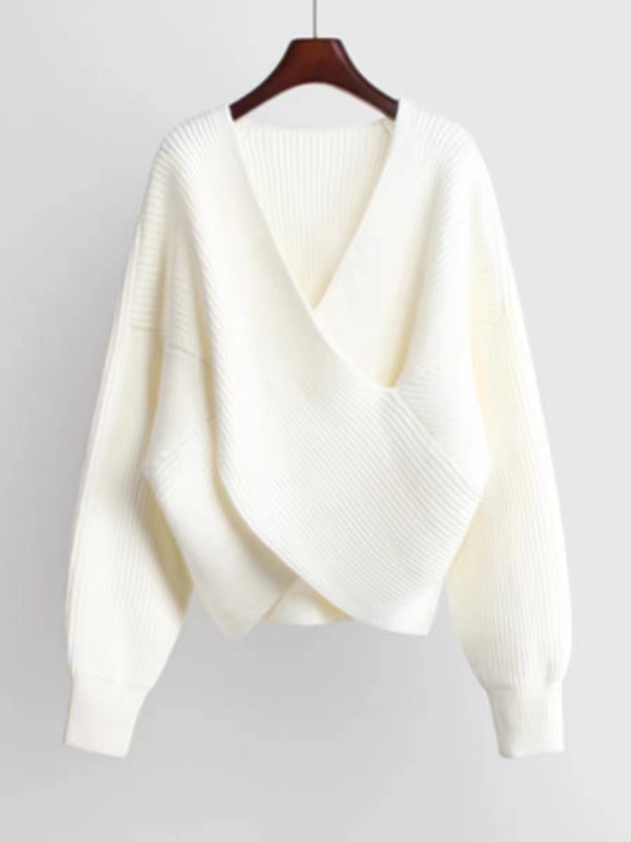 Oversized-Pullover mit V-Ausschnitt – 3D-Strickpullover mit geometrischem Muster (Einheitsgröße, Grau/Weiß/Schwarz, Arctic-Fleece-Mischung, unverzichtbares Kleidungsstück für den Winter)_voghion.com