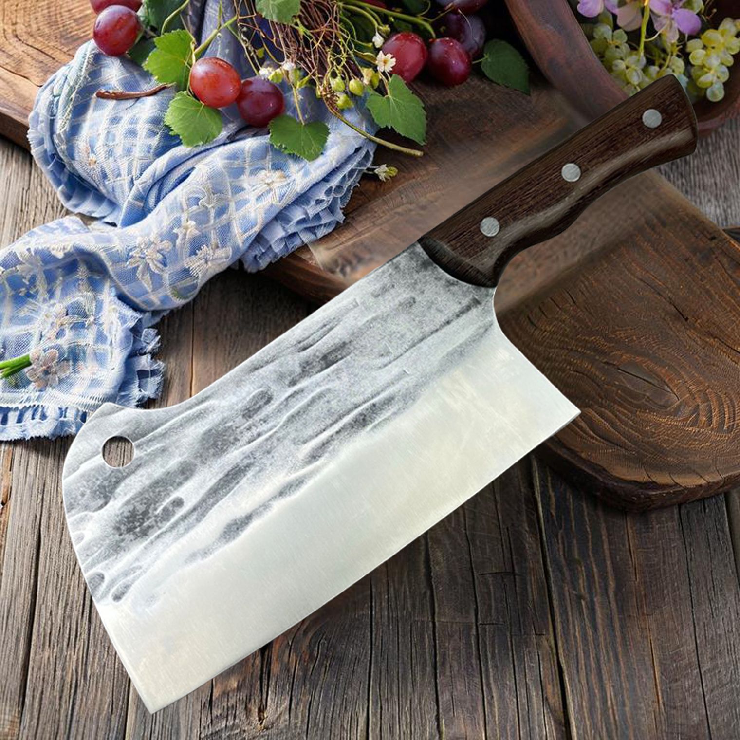 Thickened Forged Stainless Carbon Steel Kitchen Knife for Chopping Beef, Sheep, Pig Bones, Pig Trotters and Ribs, Professional Slaughtering Bone Chopping Knife
