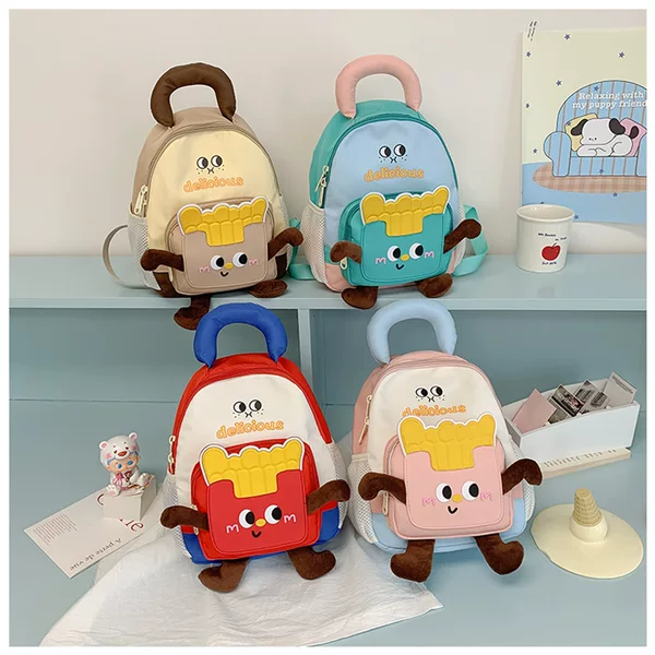 Cartoon French Fries Children's Backpack 2026 Cute Lightweight Kindergarten Boys and Girls Backpack for Reduced Burden Travel Backpack
