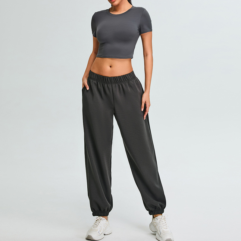 Cross-border nueva sensación de desnudez para correr fitness trajes femeninos delgados mangas cortas camisetas de yoga blusas deportivas modales