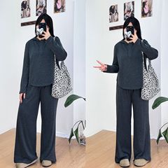 大码套装女秋季新款200斤胖MM休闲运动风连帽上衣长裤两件套8422