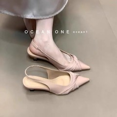 2025年新作夏スタイルフレンチスタイル軽くて大人な女性用バックオープントゥサンダル、スカート付き夏用ポインテッドトゥハイヒール、スティレットヒール