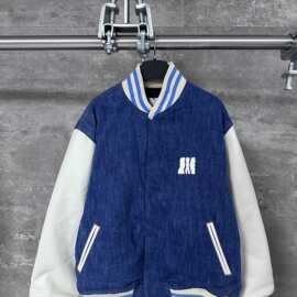 毒家版本现货高品质CE家新款水洗牛仔布拼接棒球服外套夹克情侣款