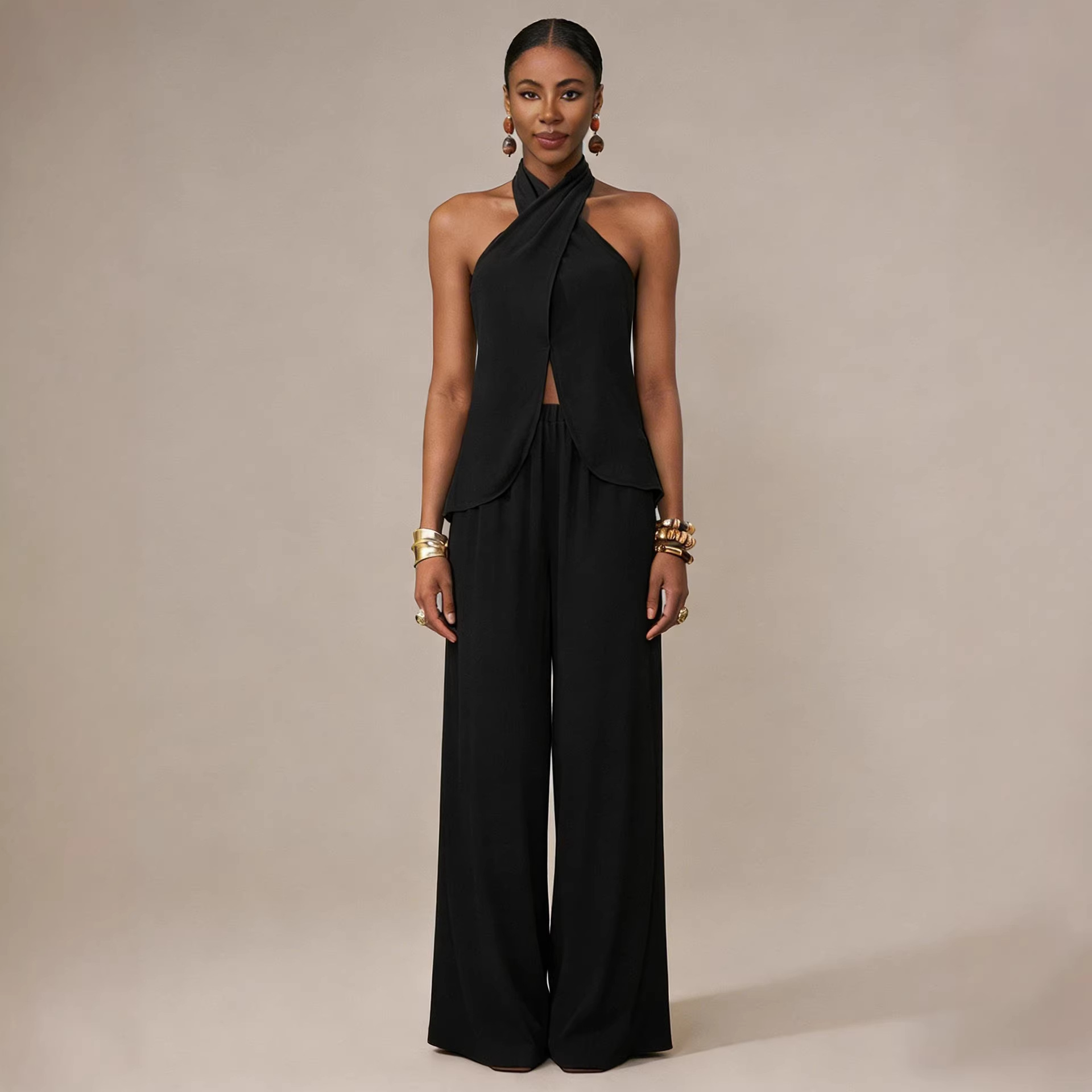 2026 New European And American Women's Clothing Off Shoulder Sleeveless Fashion Trousers Fashion Casual Set_ecoleips.com